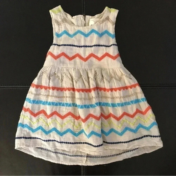 Peek Denver Embroidered Zig Zag Chevron Metallic Cotton Dress Sz: XS/2-3 - Picture 1 of 7